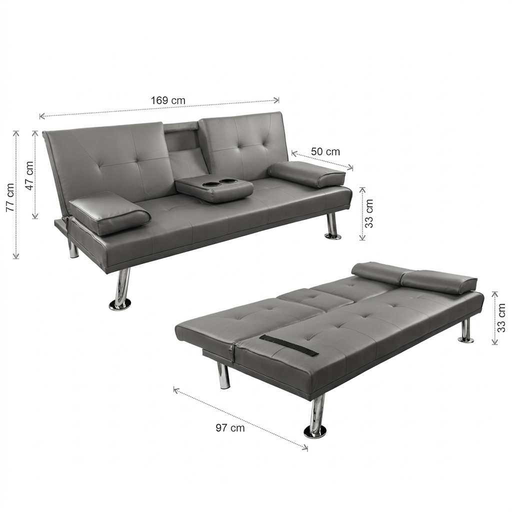 Html Olors Calandria Studio & Living Sofa Cama Segovia Piel Sintetica Color gris ...