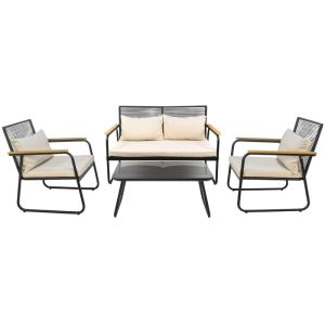 Juego de Sala Para Jardín Exterior Beige 4 Piezas