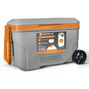 Hielera Grande con Ruedas 80 Latas Modelo Everest Adventure Color Gris Naranja