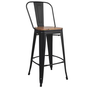 BANCO ALTO TOLIX CON ASIENTO DE MADERA 