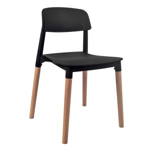 Silla Plastica Negro Patas de Madera